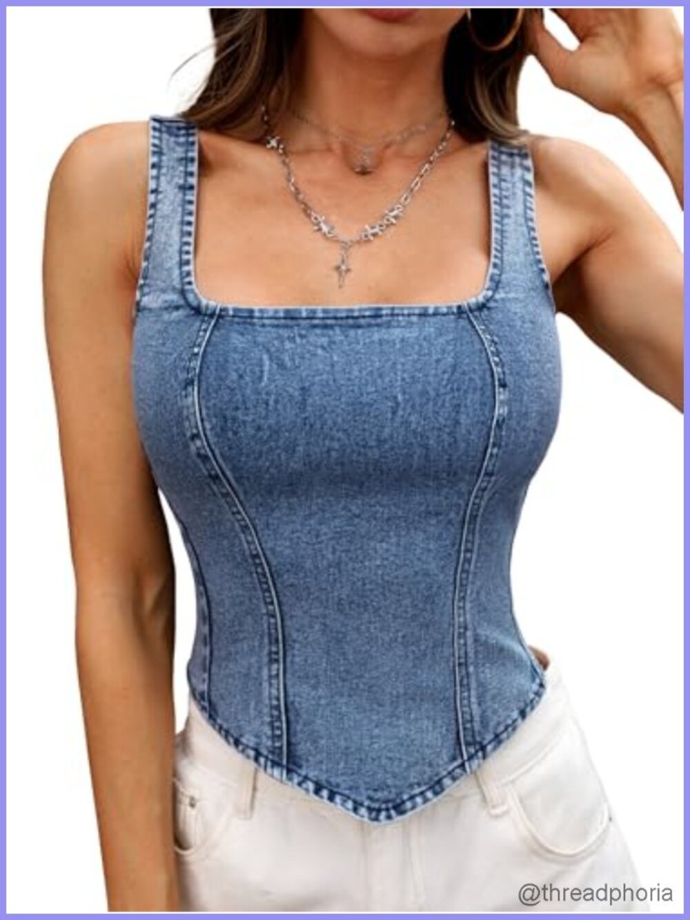 High Stretch Denim Corset Tank Top Sleeveless Back Zip Y2K Concert Outfit